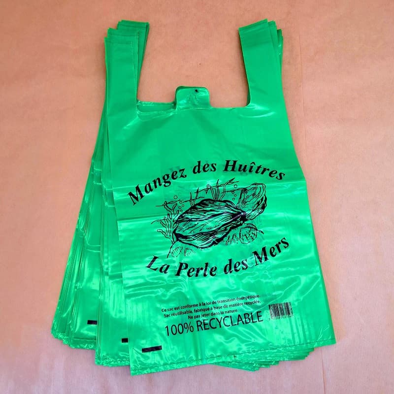 Sacs huitres sorties de caisses vert alimentaires 50 microns 27 x 7 x 49 (500 sacs)
