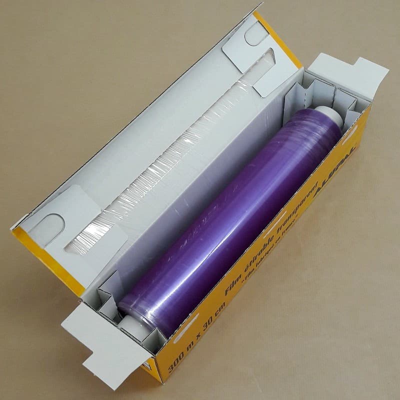 Film étirable alimentaire violet boîte carton zip