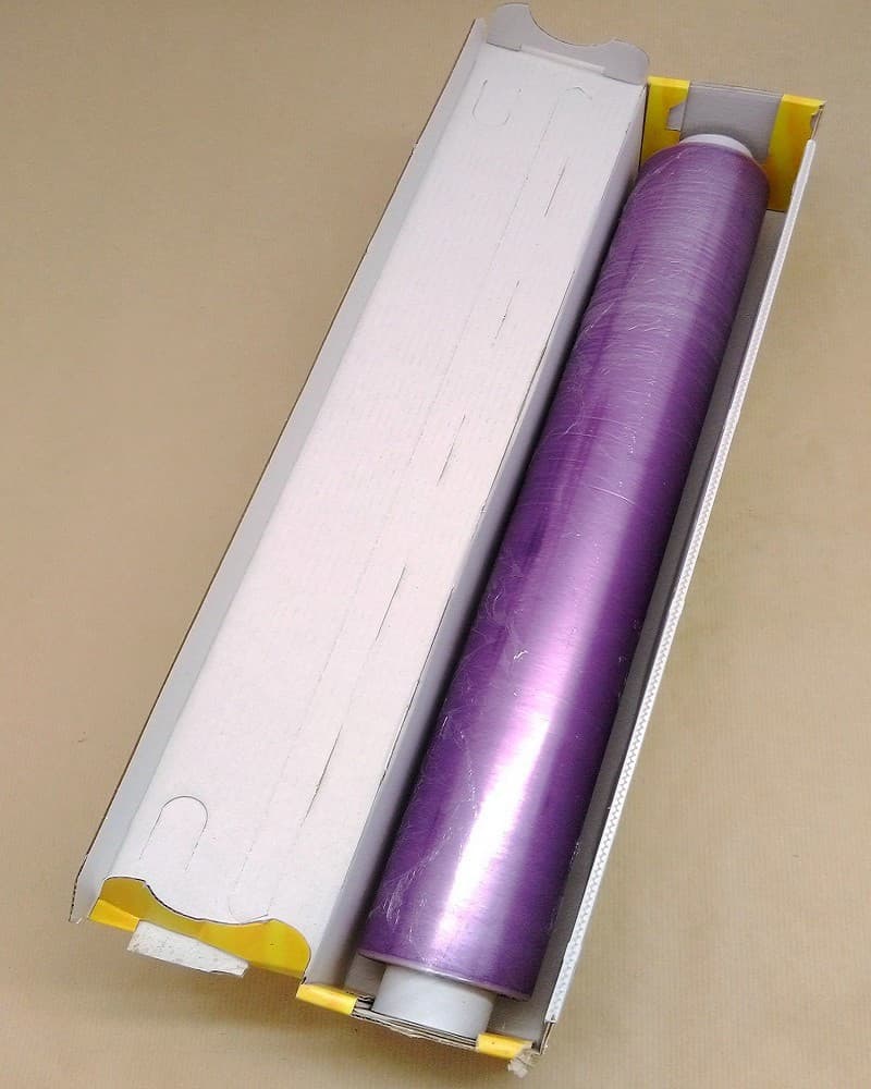 Film étirable alimentaire violet boîte carton barre crantée